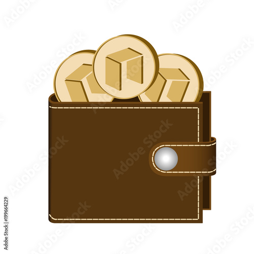 neo wallet with coins on a white background 