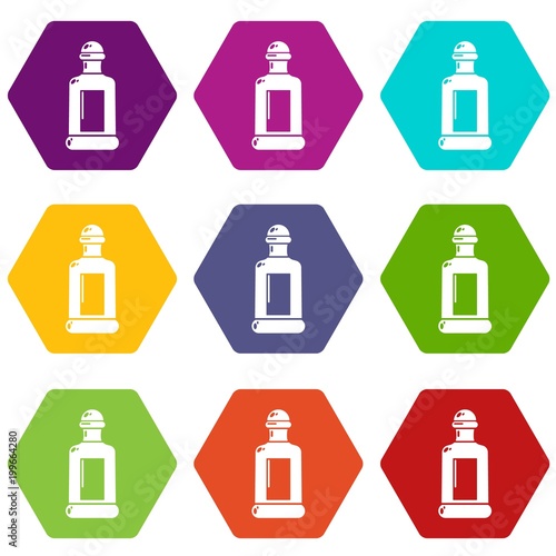 Square bottle icons set 9 vector