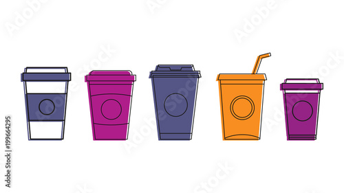 Plastic cup icon set, color outline style
