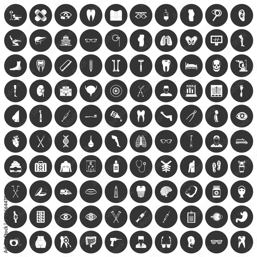100 medicine icons set black circle 100 medicine icons set black circle