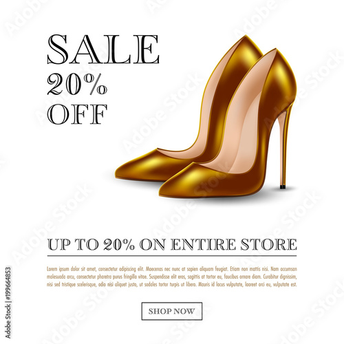 Womens high heel shoes, isolated on white background. Sale banner template. Vector Illustration