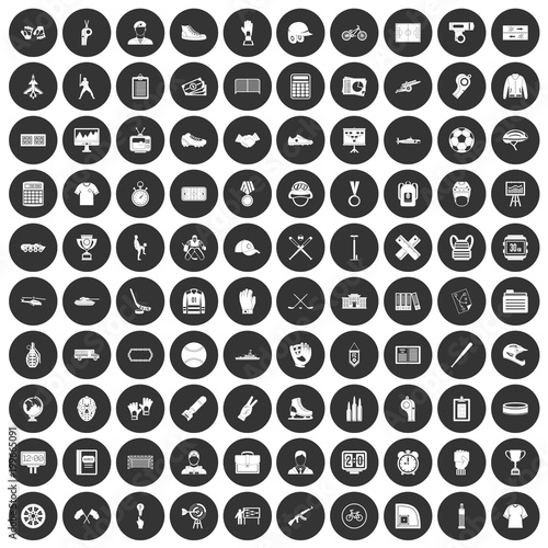 100 mens team icons set black circle