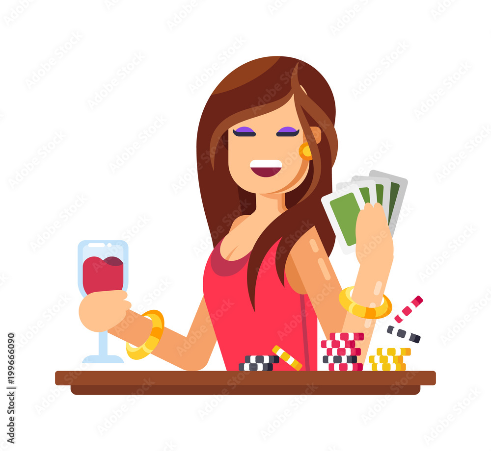 Woman playing in gambling, card games. Casino, poker, money turnover. Woman playing in gambling, card games. Casino, poker, money turnover.