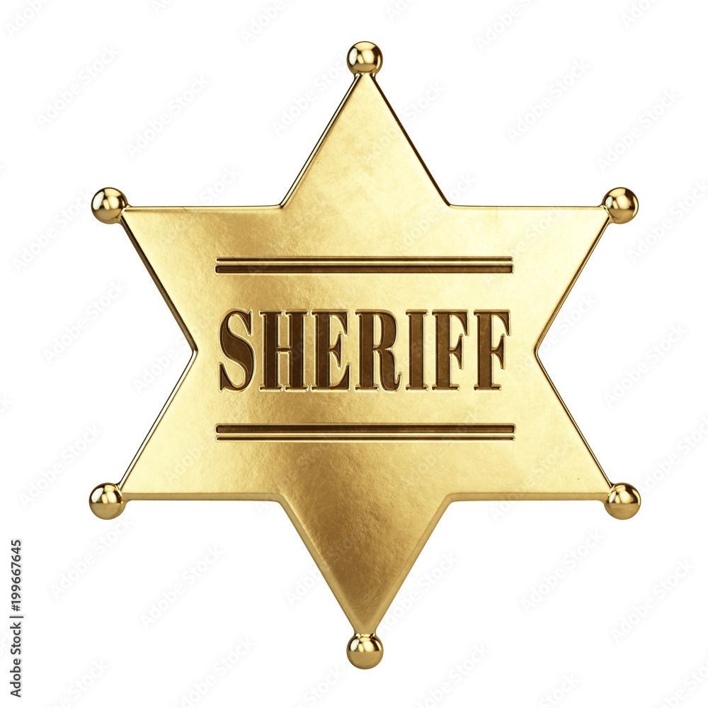 Sheriff star badge isolated on white background. 3d rendering Stock