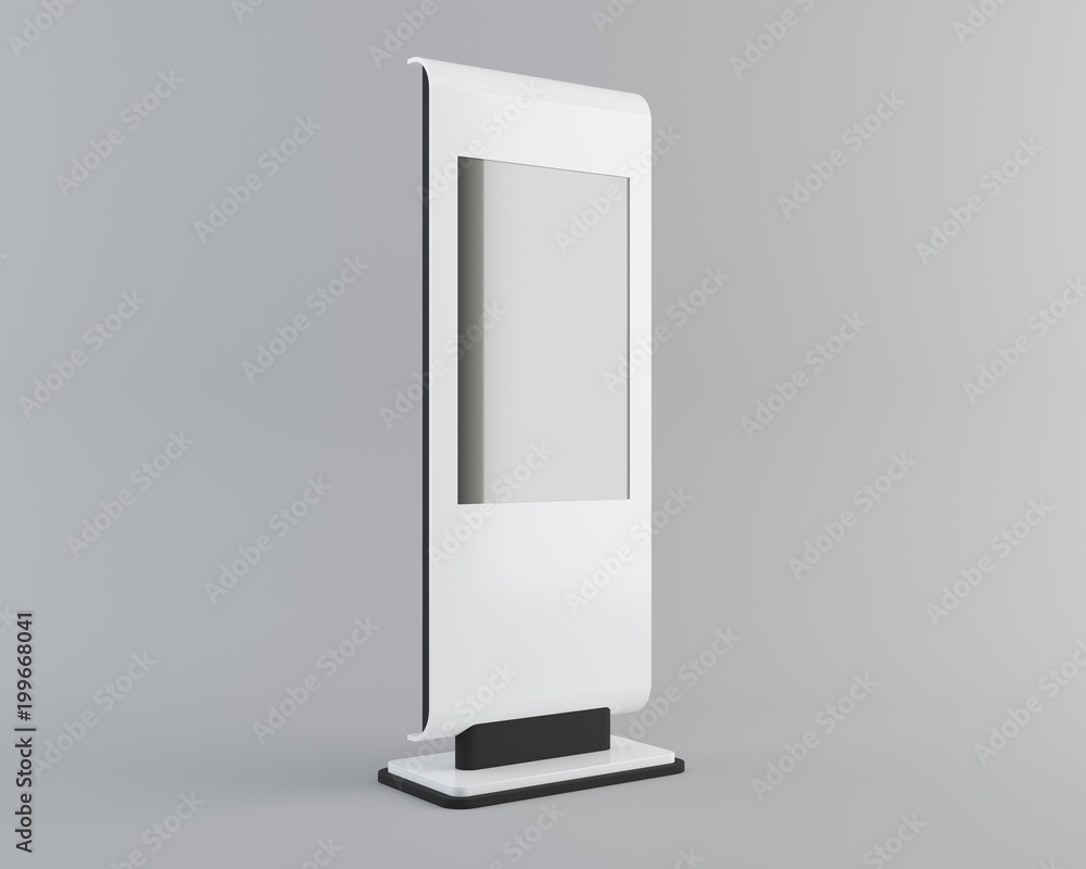 Display with black screen on mobile stand side view with clipping path. 3D rendering