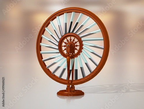 Bhaskara`s wheel. Perpetual motion machine. Perpetuum mobile. Physics. 3D illustration on a colorful background. photo