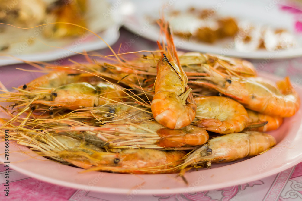 Fresh shrimp from the river Bring to grilled, Available at riverside garden restaurant.