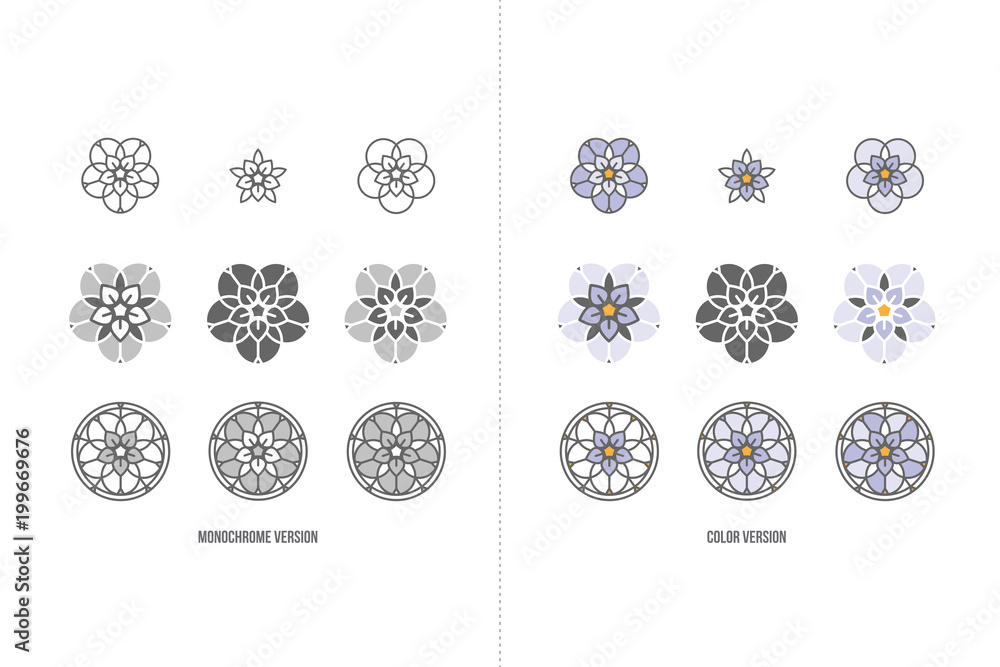 Obraz premium Niezapominajka kolekcja ikon z stylizowanym kwiatowym logo