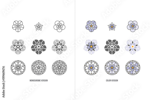 Forget-me-not stylized flower logo icon collection