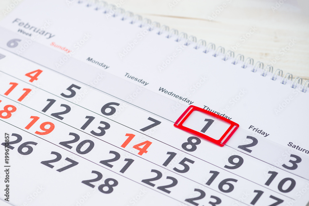 National Freedom Day in the United States. February 1 mark on the calendar, close-up National Freedom Day in the United States. February 1 mark on the calendar, close-up