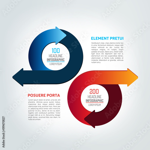 Two circle arrows in opposite direction infographic, chart, scheme, diagram.