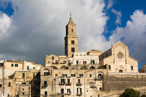 Horizontal View of the City of Matera on Blue Sky Background. Matera, South Of Italy