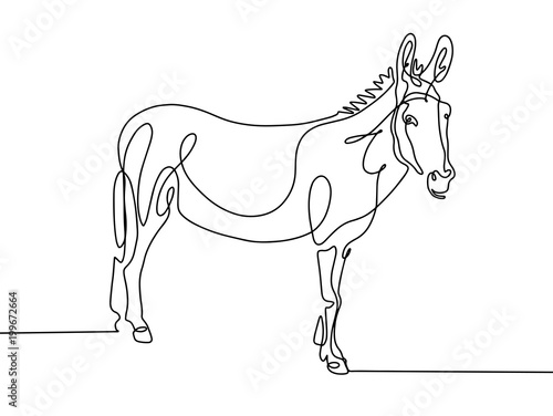 continuous one line drawing of donkey in modern minimalistic sty