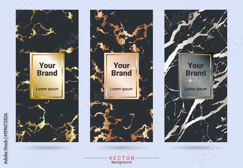 Packaging & label brands design templates, Suitable for luxury or premium products with marble texture, golden foil and linear style (Vector EPS10, Fully editable color change)
