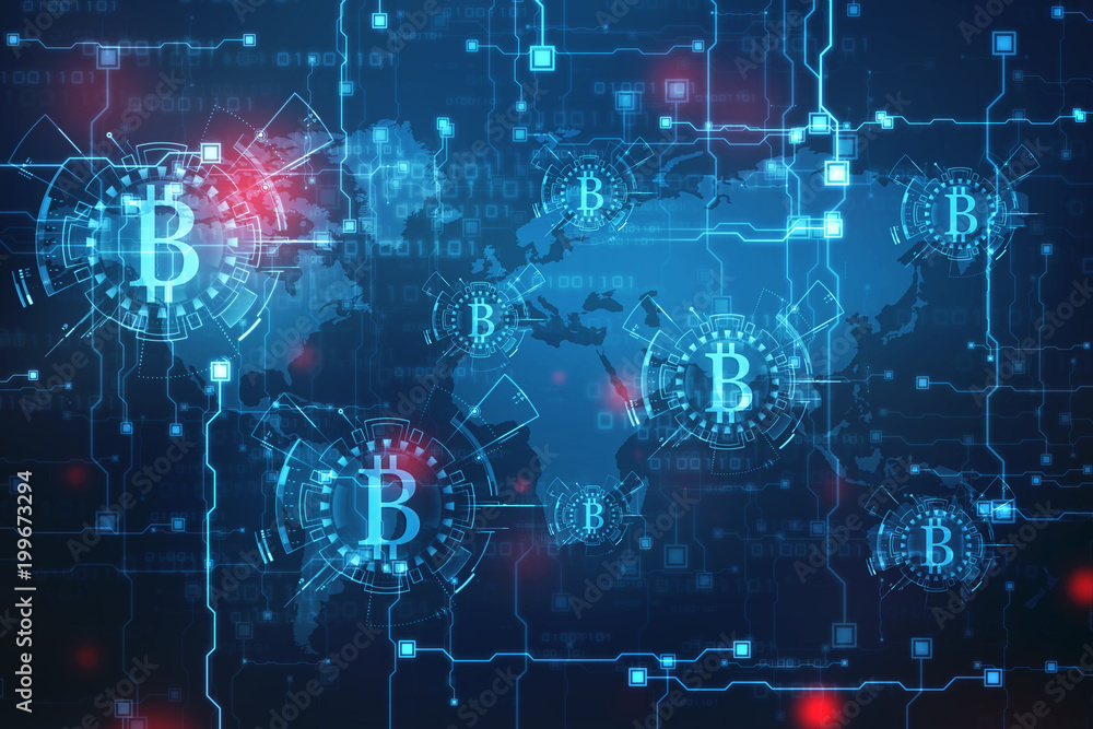 Global Abstract Bitcoin Crypto Currency Blockchain Technology World Map Background Illustration Global Abstract Bitcoin Crypto Currency Blockchain Technology World Map Background Illustration