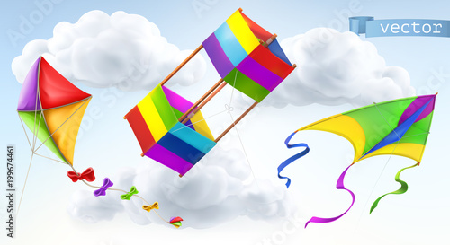Kite 3d vector icon set