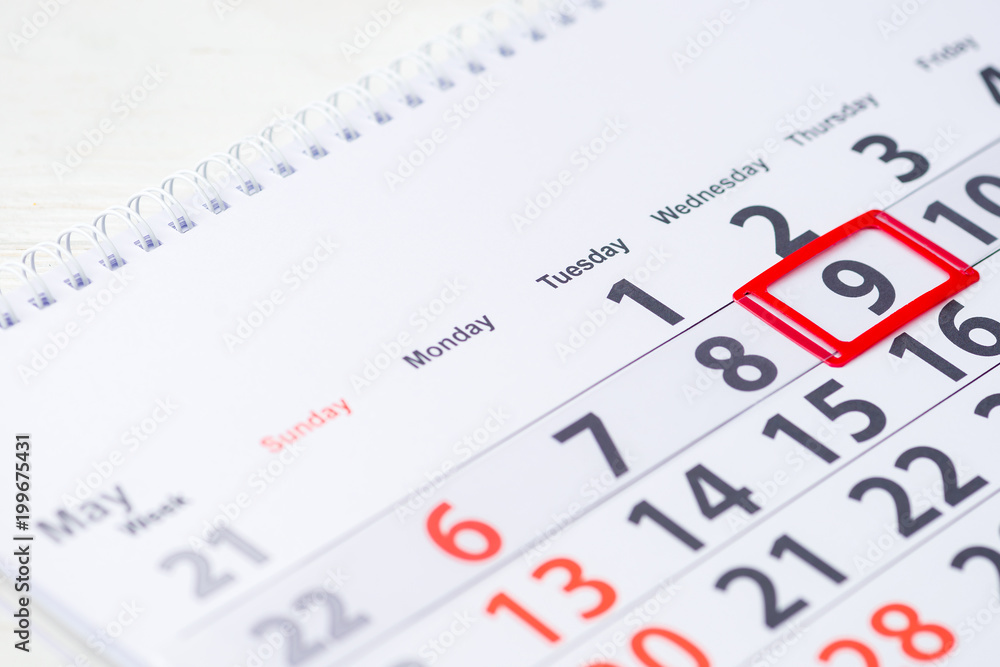 Victory Day. 9 May mark on the calendar, close-up Victory Day. 9 May mark on the calendar, close-up