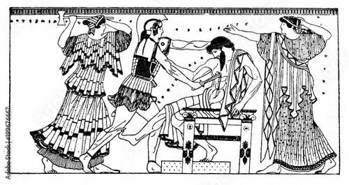 Greek mythology - Aegisthus being murdered by Orestes (left - Clytemnestra, right - Electra)