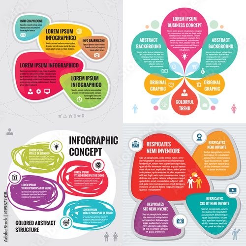 Business infographic templates concept vector illustration. Abstract banner set. Advertising promotion layout collection for presentation. Graphic design elements. 