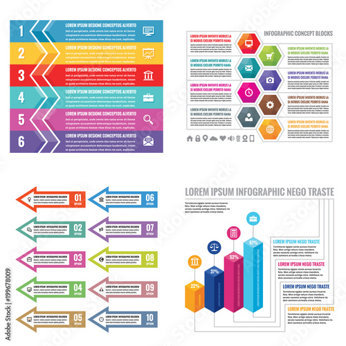 Business infographic templates concept vector illustration. Abstract banner set. Advertising promotion layout collection for presentation. B\Numbered step options. Graphic design elements. 