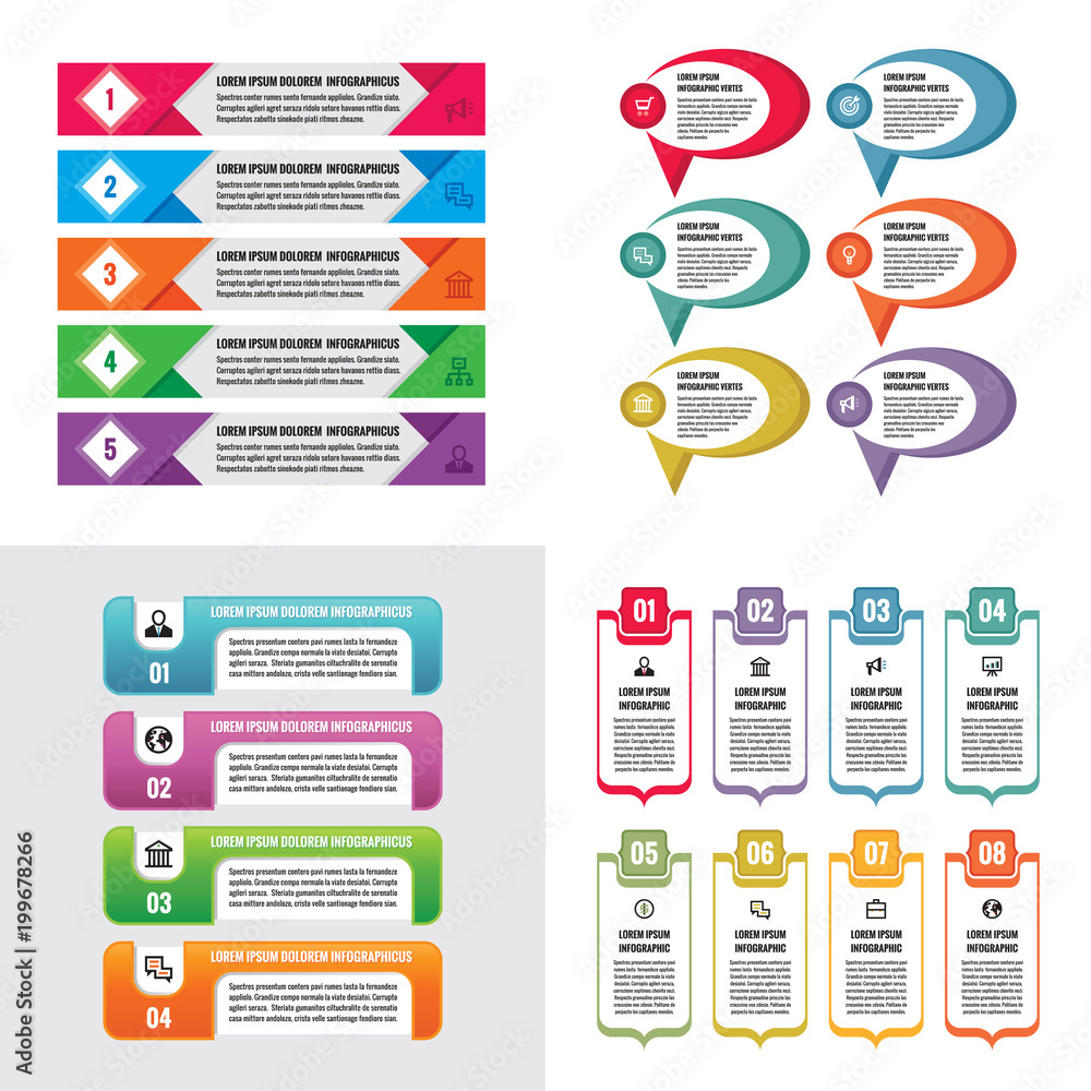 Business infographic templates concept vector illustration. Abstract banner set. Advertising promotion layout collection for presentation. Numbered step options. Graphic design elements. Business infographic templates concept vector illustration. Abstract banner set. Advertising promotion layout collection for presentation. Numbered step options. Graphic design elements.