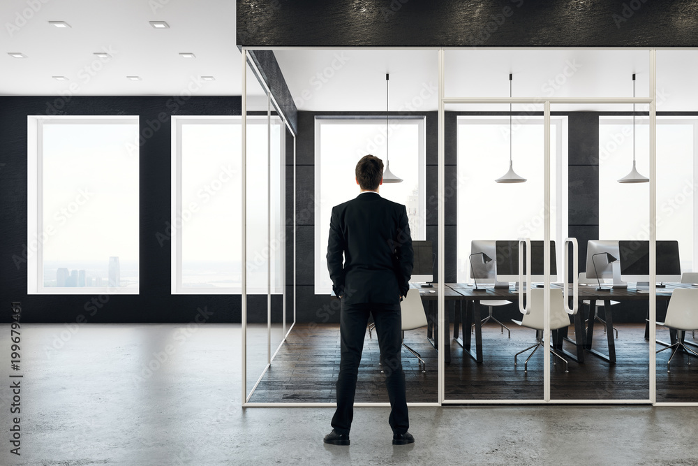 Fototapeta premium Businessman in modern coworking office interior