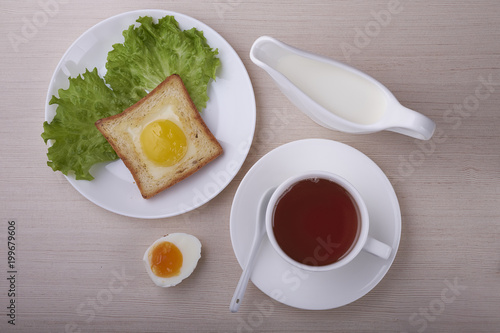 Breakfast, natural product, vitamins, food, snack, sandwich, tea, salad, milk,