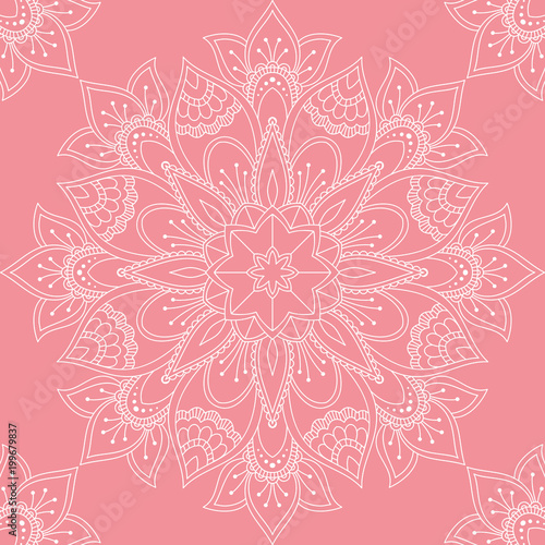 Seamless pattern with mandala ornament. Hand drawn vector illustration