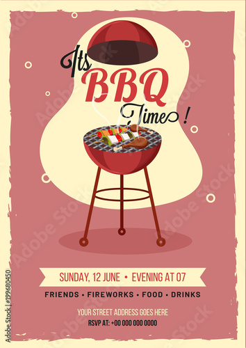 Barbecue Poster, Flyer, Template or Invitation Design.