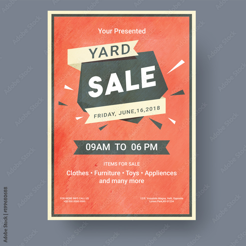 Garage or yard sale event announcement printable poster or banner