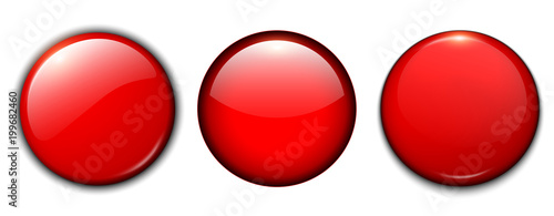 Red shiny buttons set, vector badges.