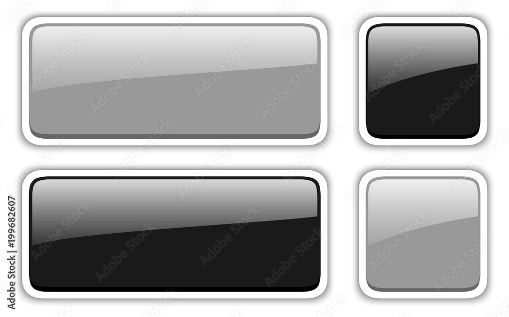 Shiny buttons set, black and grey vector badges. Shiny buttons set, black and grey vector badges.