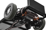 Chassis frame car with wheel, bottom view, close. 3D rendering