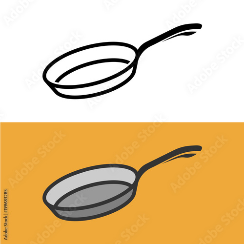 Fotografie, Obraz Frying pan logo. Cooking iron pan sign.