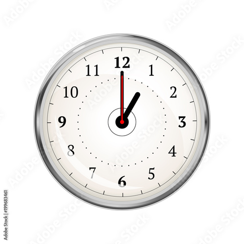 Realistic clock face showing 01-00 on white