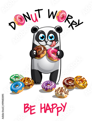 Fototapeta Naklejka Na Ścianę i Meble -  Vector illustration of cartoon panda with donuts.