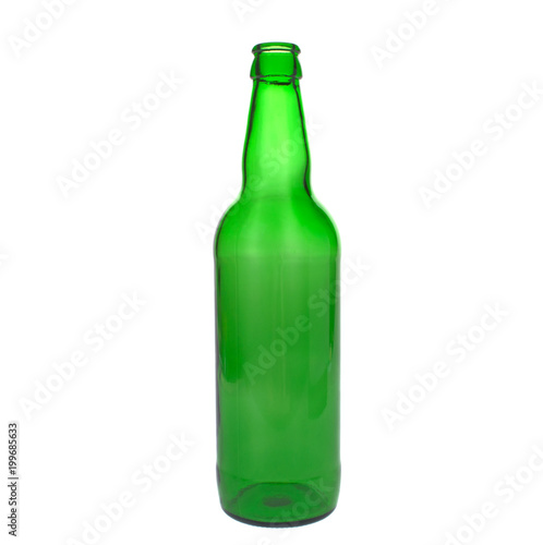 green glass bottle empty for beer on white background