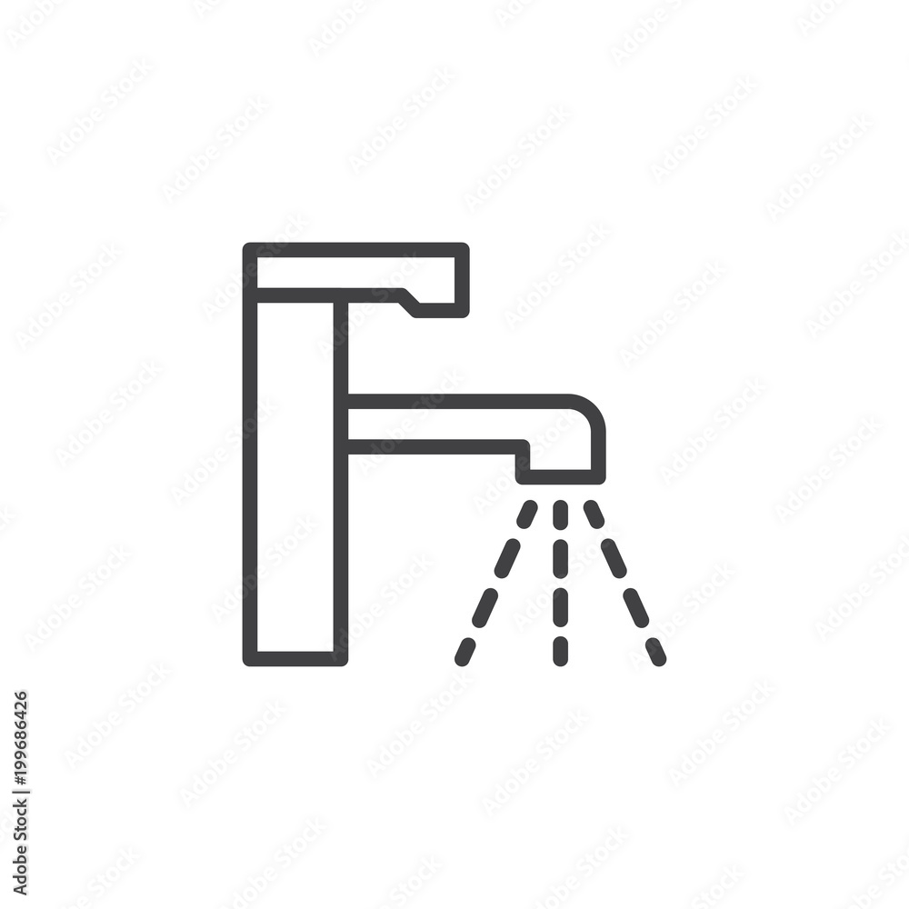 Water tap outline icon. linear style sign for mobile concept and web design. Faucet simple line vector icon. Symbol, logo illustration. Pixel perfect vector graphics Water tap outline icon. linear style sign for mobile concept and web design. Faucet simple line vector icon. Symbol, logo illustration. Pixel perfect vector graphics