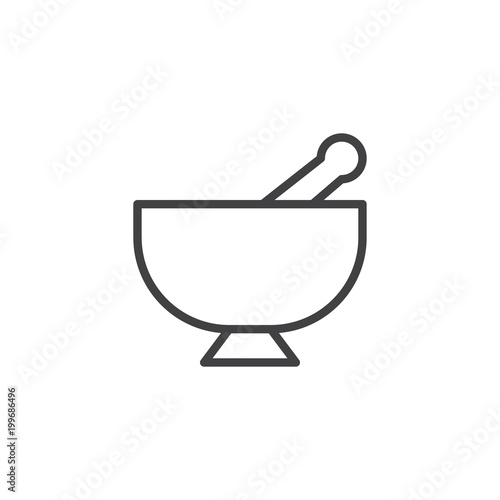 Mortar and pestle outline icon. linear style sign for mobile concept and web design. Kitchen pounder simple line vector icon. Symbol, logo illustration. Pixel perfect vector graphics