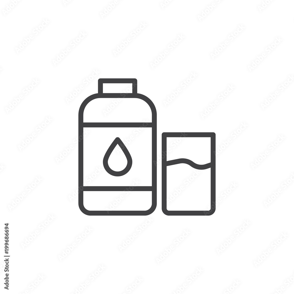 Water bottle and glass outline icon. linear style sign for mobile concept and web design. Drink simple line vector icon. Symbol, logo illustration. Pixel perfect vector graphics Water bottle and glass outline icon. linear style sign for mobile concept and web design. Drink simple line vector icon. Symbol, logo illustration. Pixel perfect vector graphics