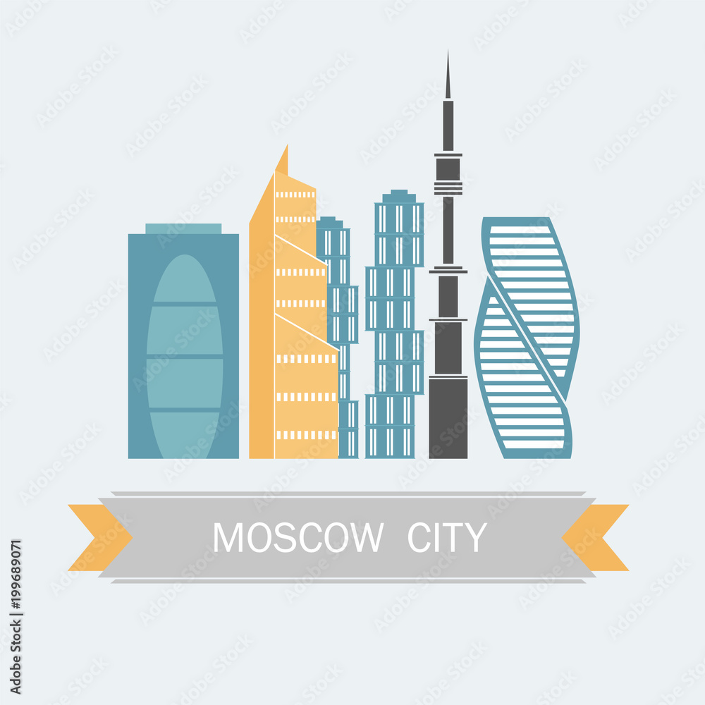 Banner of Moscow city in flat line trendy style. Moscow city flat art. All buildings separated and customizable.
