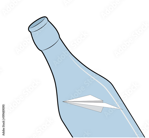 paper airplane in a bottle. vector illustration.