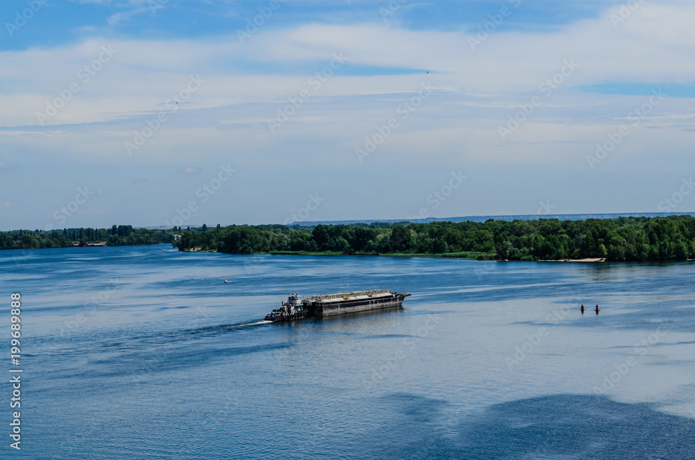 Obraz premium Oil product tanker barge on river Dnieper