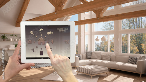 Tablou pe pânză Smart remote home control system on a digital tablet
