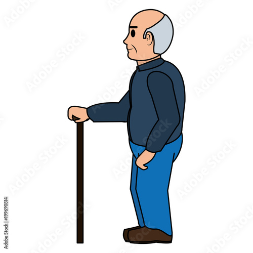 color line old man on side with clothes and walking stick photo