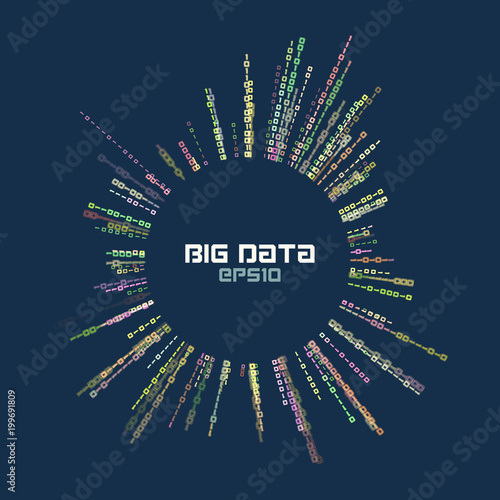 Circle bigdata abstract vector background. Digital columns of information. Big data concept