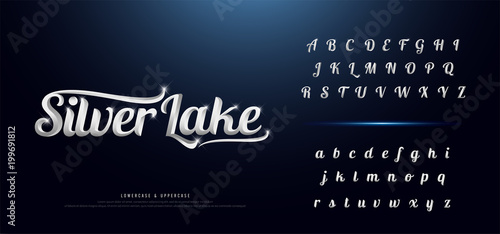 Set of Elegant silver Colored Metal Chrome alphabet font. Typography classic style serif font set for logo, Poster, Invitation. vector illustration