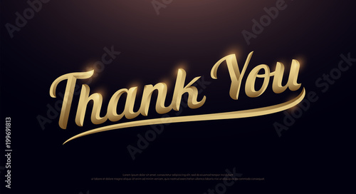 Thank You Golden Logo. Calligraphy lettering. Handwritten phrase with gold text on dark background. vector illustration