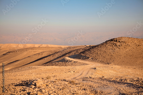 Sunset in Negev natural reserve, part of Israel National Trail in Judaean Desert