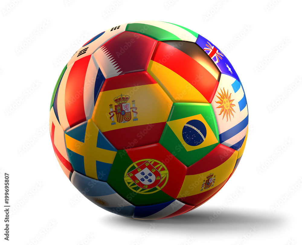 soccer ball with flags 3d rendering
